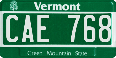 VT license plate CAE768