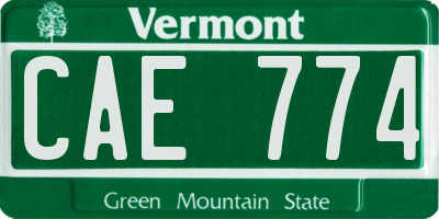 VT license plate CAE774