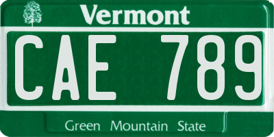 VT license plate CAE789