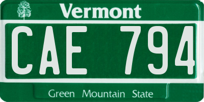 VT license plate CAE794