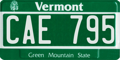 VT license plate CAE795
