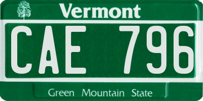 VT license plate CAE796