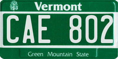 VT license plate CAE802