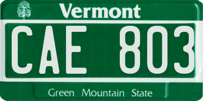 VT license plate CAE803