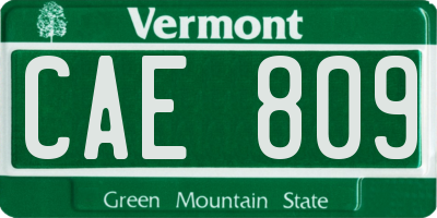 VT license plate CAE809