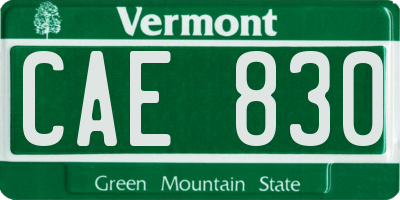 VT license plate CAE830