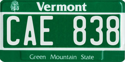 VT license plate CAE838