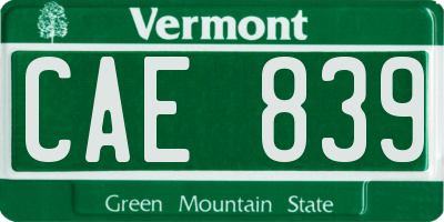 VT license plate CAE839