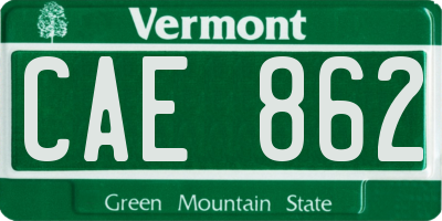 VT license plate CAE862