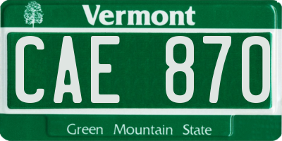 VT license plate CAE870