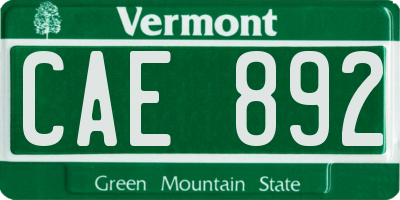 VT license plate CAE892