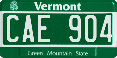 VT license plate CAE904