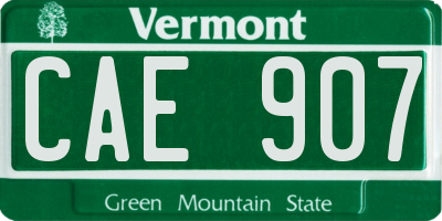 VT license plate CAE907
