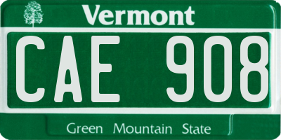 VT license plate CAE908