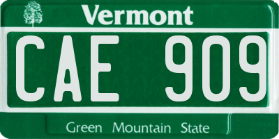 VT license plate CAE909
