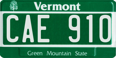 VT license plate CAE910