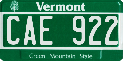 VT license plate CAE922