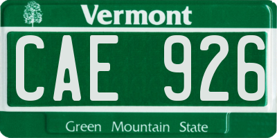 VT license plate CAE926