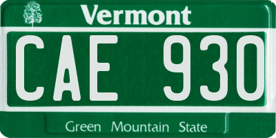 VT license plate CAE930