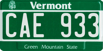 VT license plate CAE933