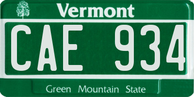 VT license plate CAE934