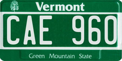 VT license plate CAE960