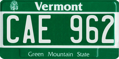 VT license plate CAE962