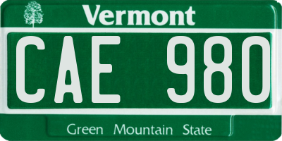 VT license plate CAE980