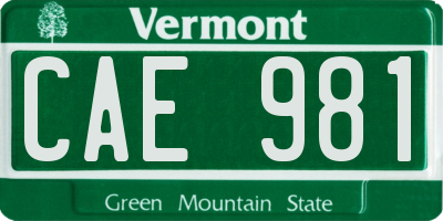 VT license plate CAE981