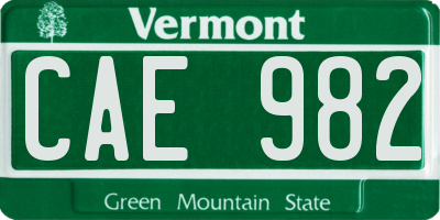 VT license plate CAE982