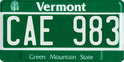 VT license plate CAE983