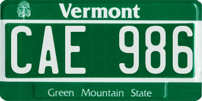 VT license plate CAE986