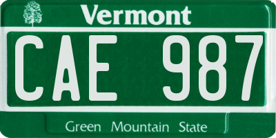 VT license plate CAE987
