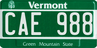 VT license plate CAE988