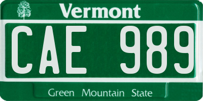 VT license plate CAE989
