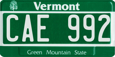 VT license plate CAE992
