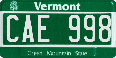 VT license plate CAE998