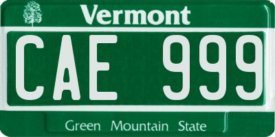 VT license plate CAE999