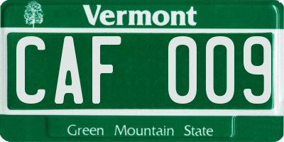 VT license plate CAF009