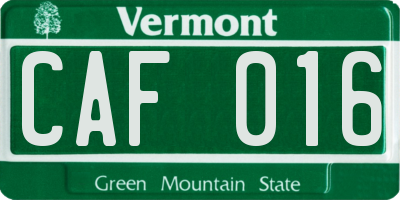 VT license plate CAF016