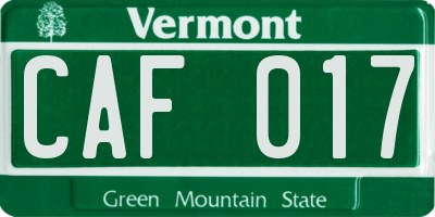 VT license plate CAF017