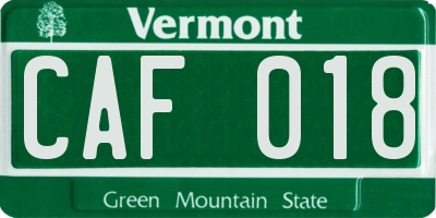 VT license plate CAF018
