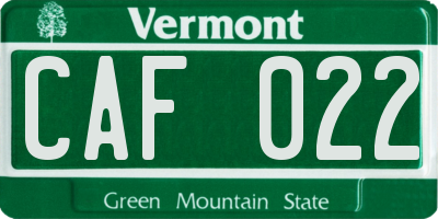 VT license plate CAF022