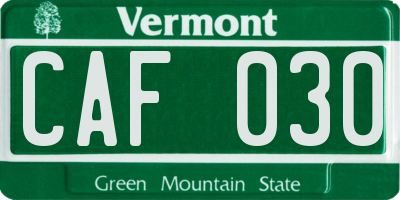 VT license plate CAF030