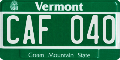 VT license plate CAF040