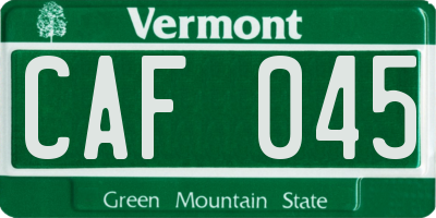 VT license plate CAF045