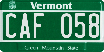 VT license plate CAF058