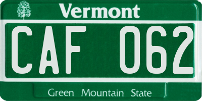 VT license plate CAF062