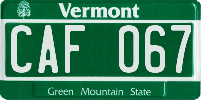 VT license plate CAF067