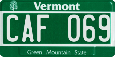 VT license plate CAF069